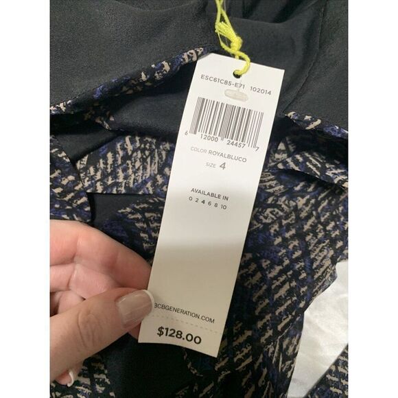 Bcbgeneration New Blue Black Beige Long Sleeve Mini Dress 4 Small - Picture 5 of 8